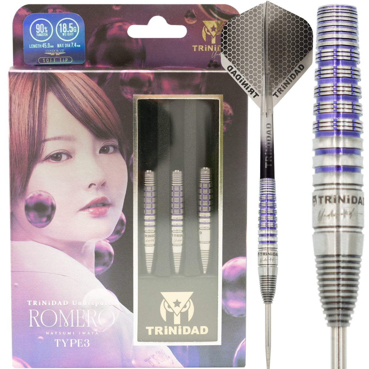 Trinidad Undisputed Darts - Steel Tip - 95% Tungsten - Romero 3 - Purple - 18.5g