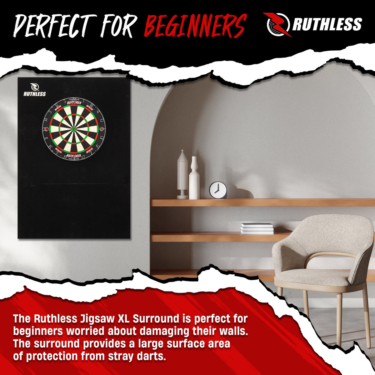 Ruthless XL Jigsaw Surround - EVA Dartboard Surround - Black