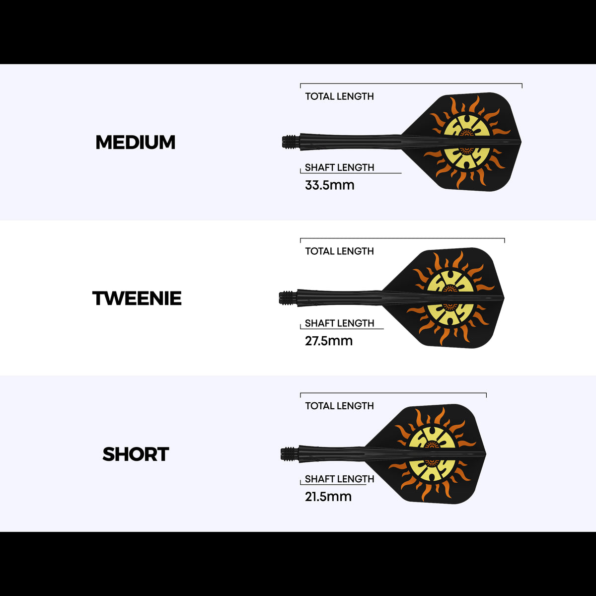 Caliburn SUP Dart Flights - Moulded Shaft & Flight - Sun - Standard No6