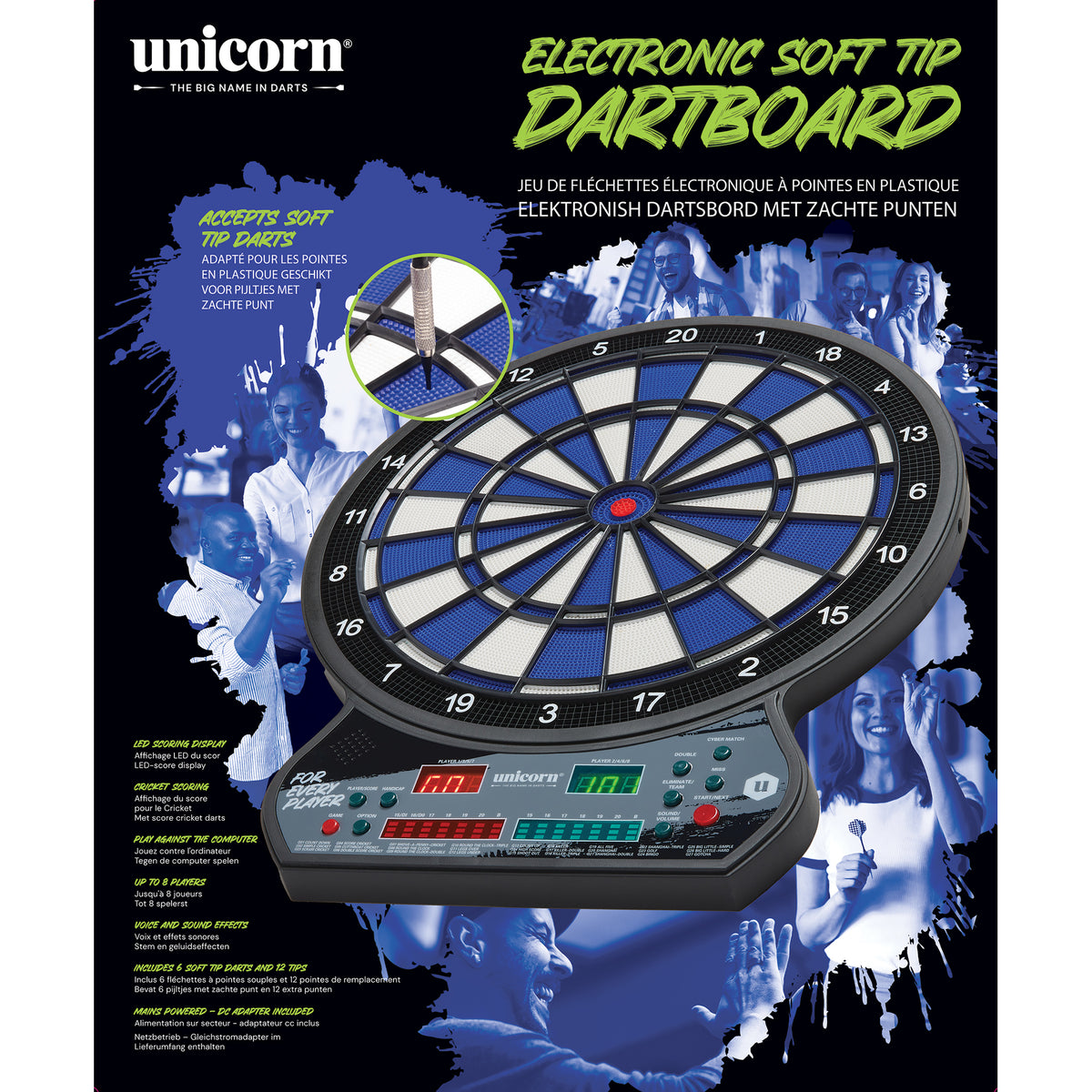 Unicorn Electronic Dartboard - Soft Tip Board with LED Display - 2 sets of darts