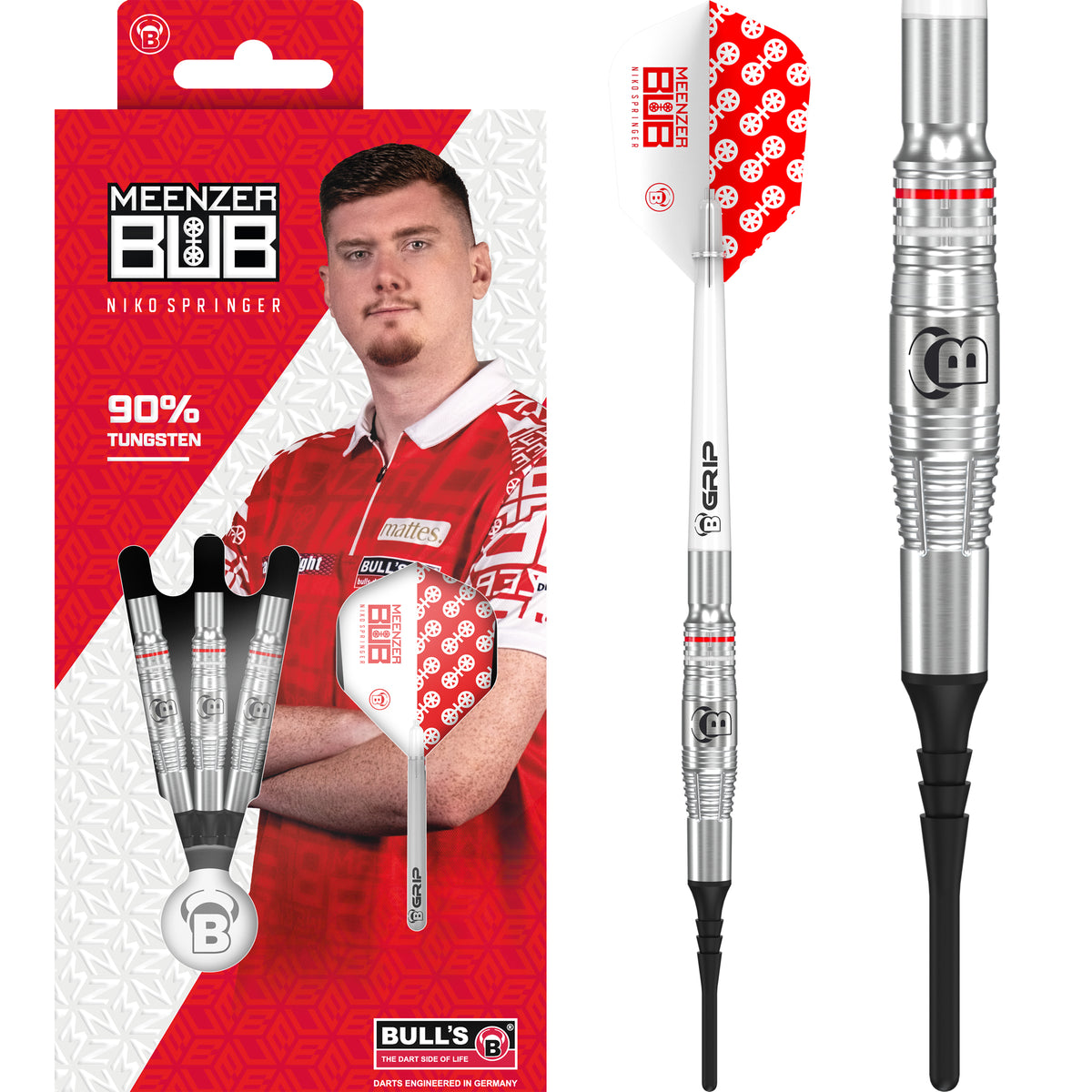 BULL'S Niko Springer Darts - Soft Tip - 90% Tungsten - 22g
