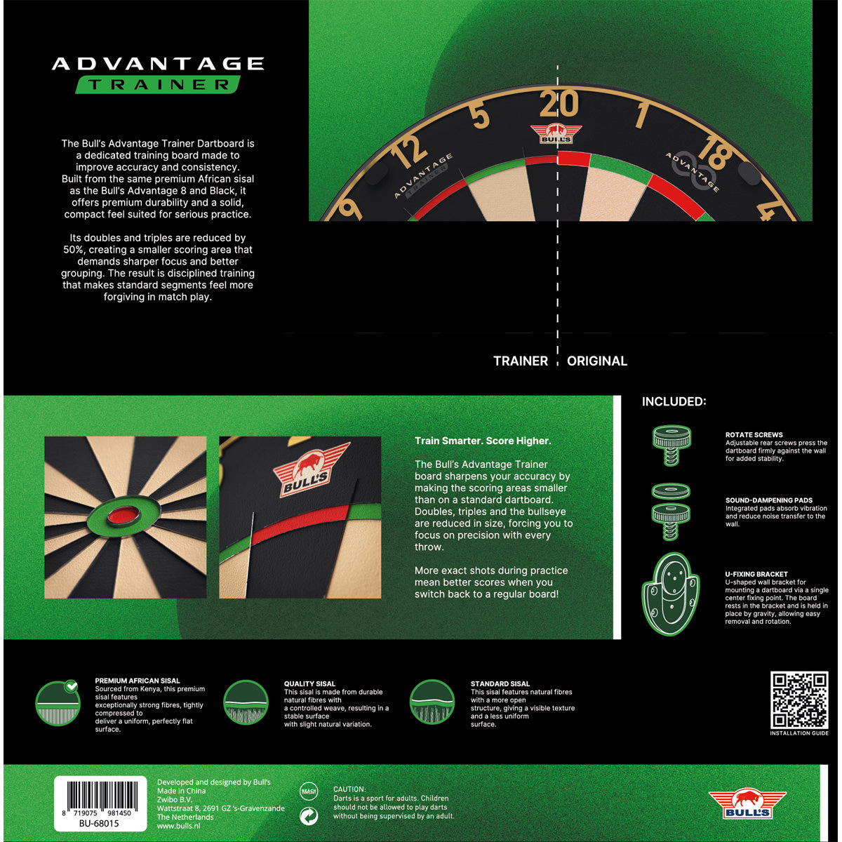Bulls Advantage Gold Trainer Dartboard - Thinner Doubles & Trebles