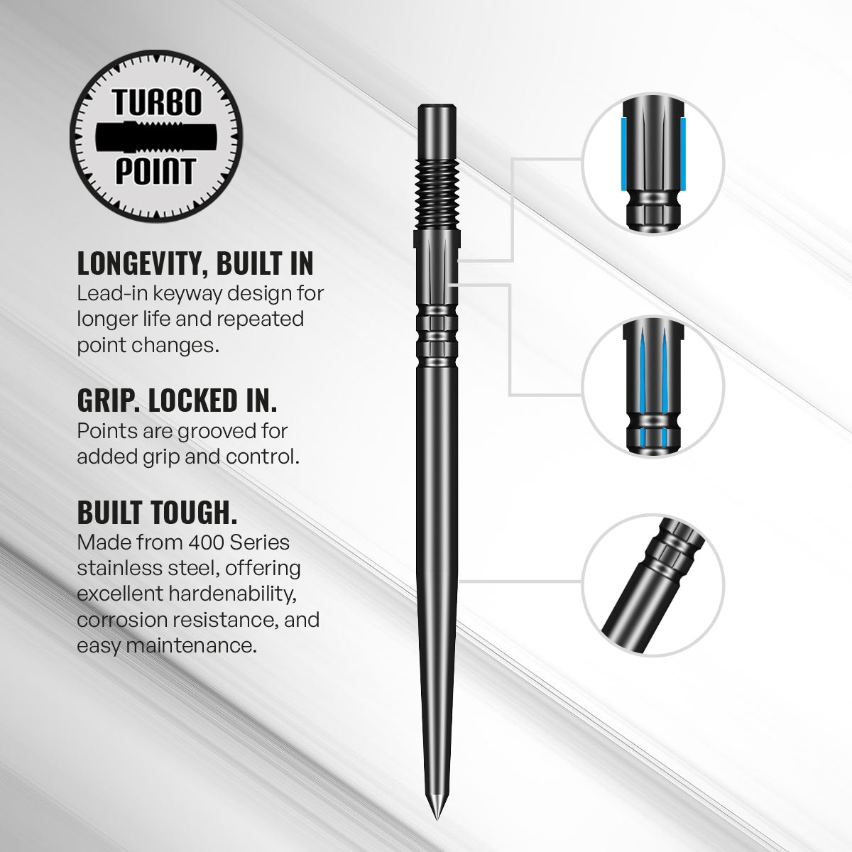 Shot Turbo Dart Points - Steel Tip - Shadow Black