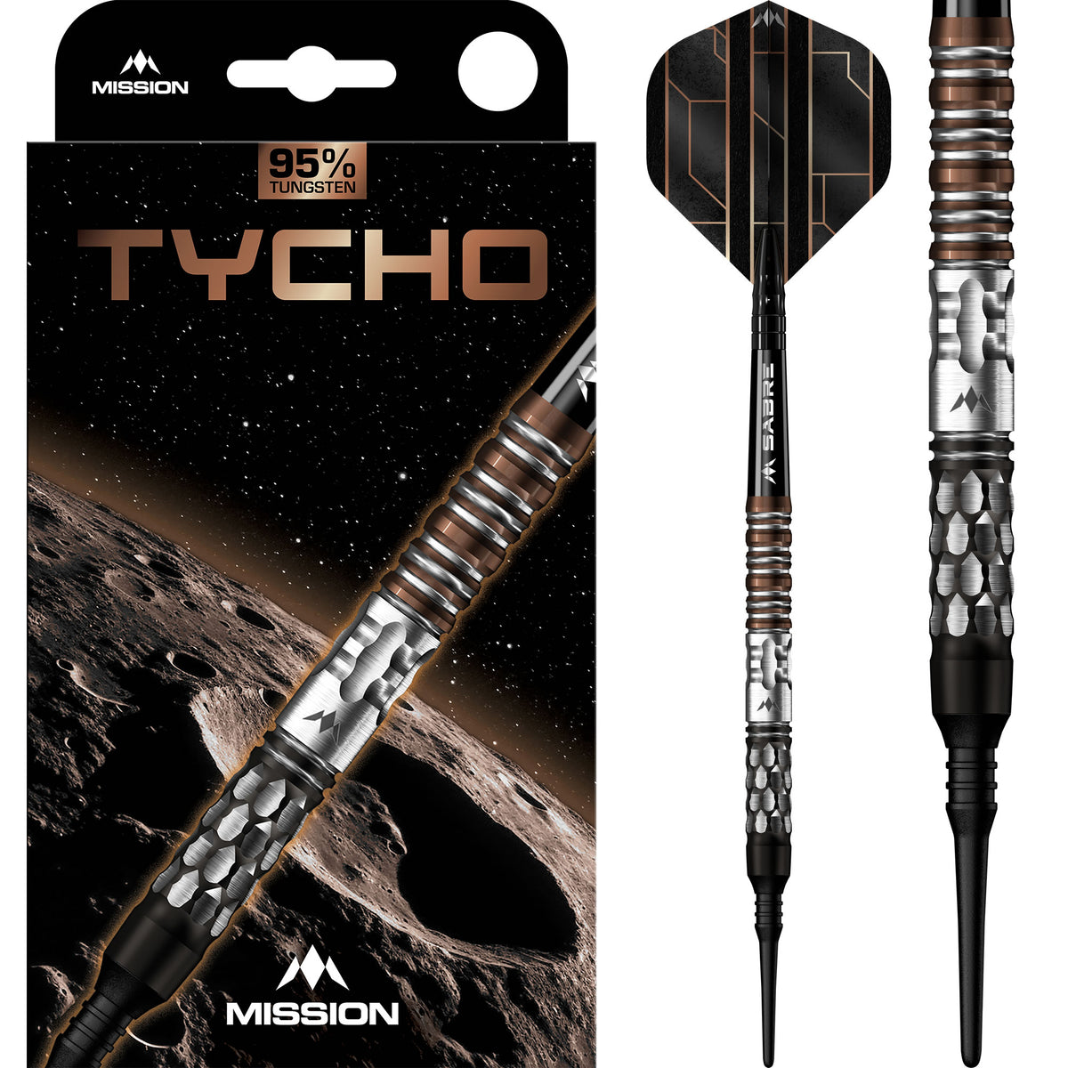 Mission Tycho Darts - Soft Tip - 95% Tungsten - Black & Bronze PVD - 20g