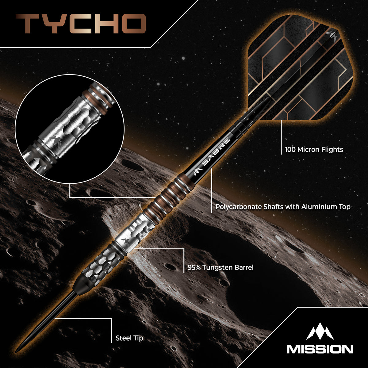 Mission Tycho Darts - Steel Tip - 95% Tungsten - Black & Bronze PVD