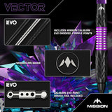 Mission Vector Darts - Steel Tip - 95% Tungsten - Black PVD & Purple Electro