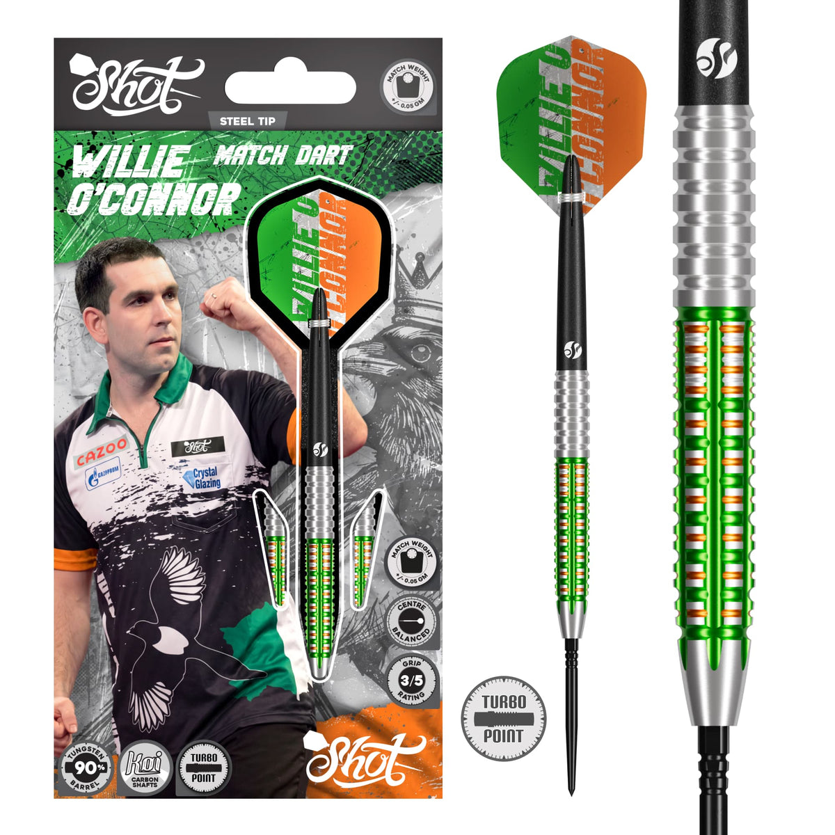 Shot Pro Series Turbo Darts - Steel Tip - 90% Tungsten - Willie O Connor
