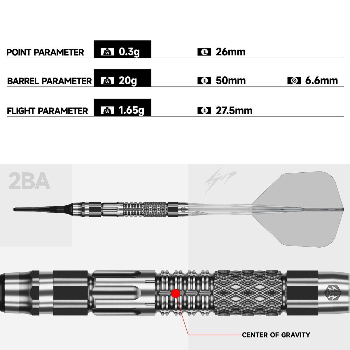 Caliburn Players Darts - Soft Tip - 90% Tungsten - XT