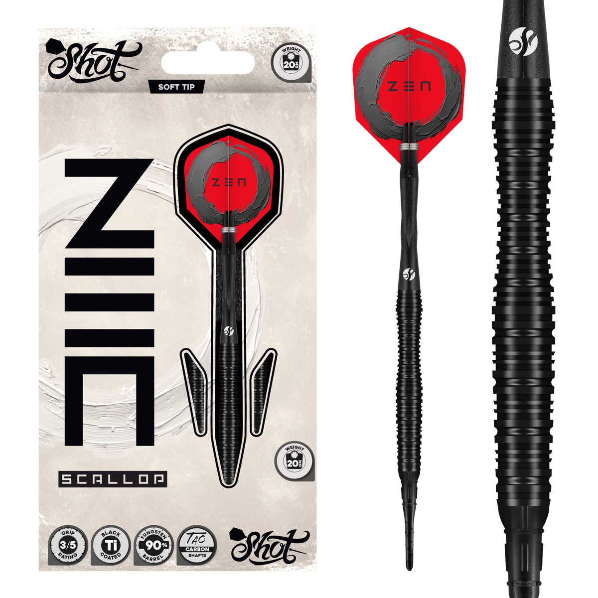 Shot Zen Darts - Soft Tip - 90% Tungsten - Scallop