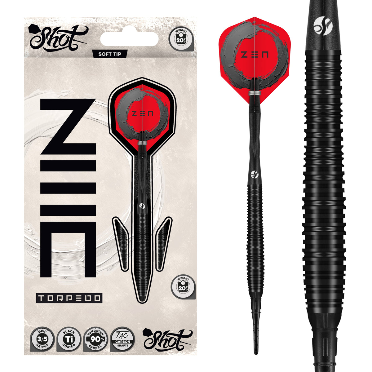 Shot Zen Darts - Soft Tip - 90% Tungsten - Torpedo