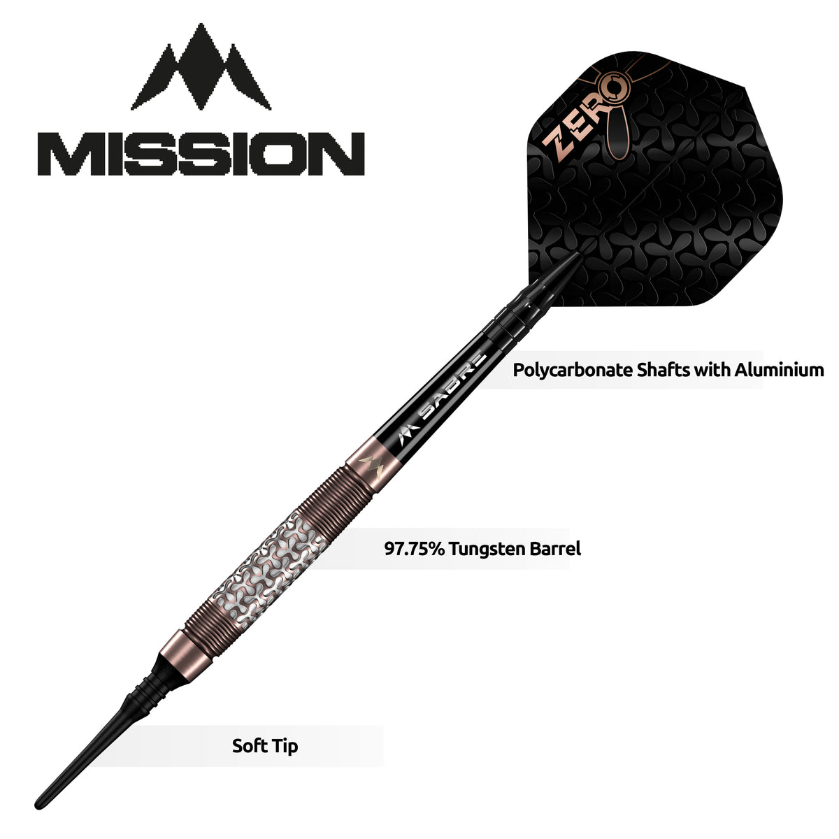 Mission Zero Darts - Soft Tip - 97.5% Tungsten - Bronze PVD
