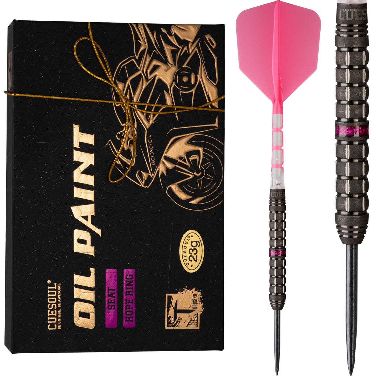 Cuesoul Motorcycle Darts - Steel Tip Tungsten - Seat - Hope Ring - Pink
