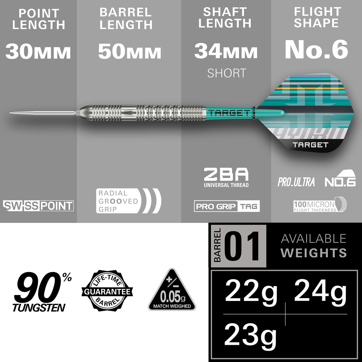 Target Hydro Darts - Steel Tip - 90% Tungsten - 01