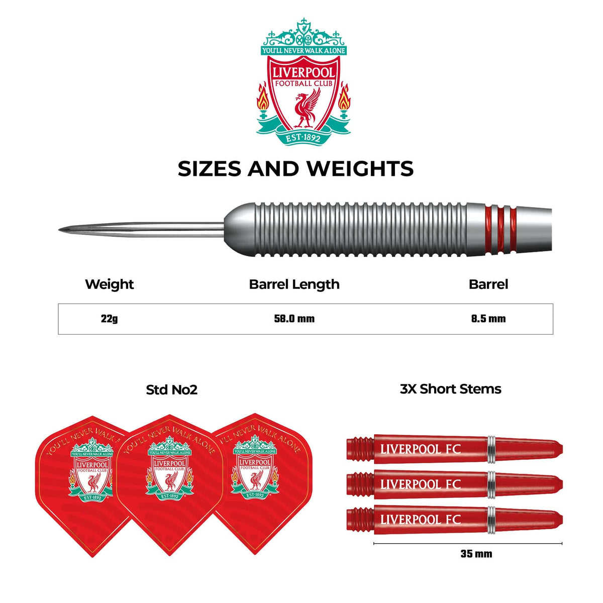 Liverpool FC Darts - Steel Tip Brass - Official Licensed - LFC - 22g
