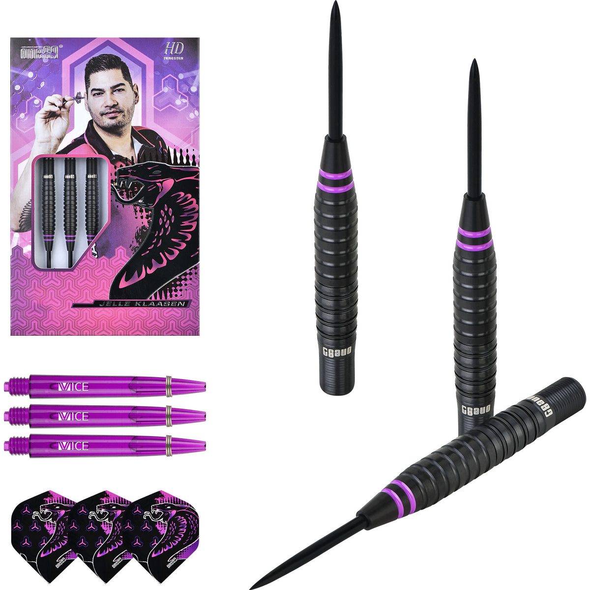 One80 Jelle Klaasen HD Darts - Steel Tip - The Cobra - Black