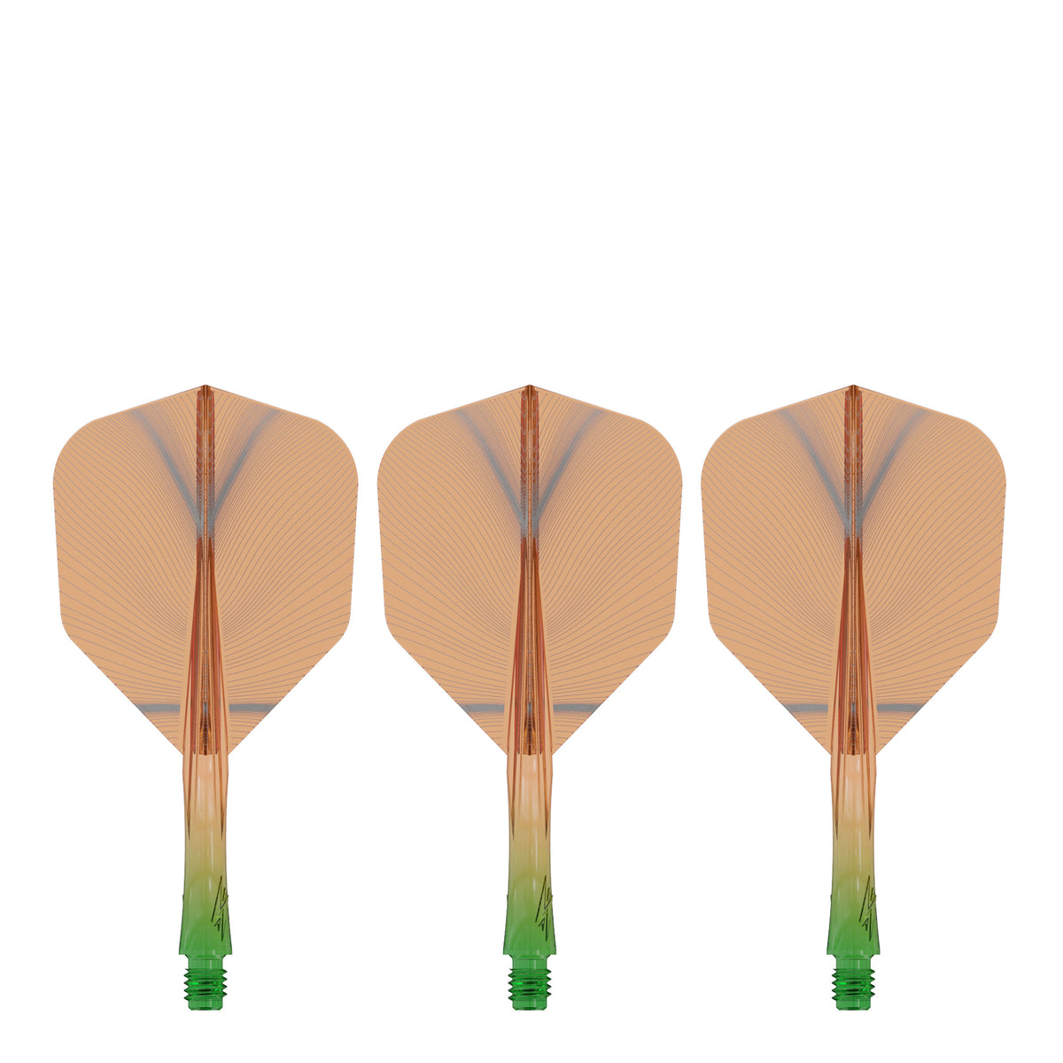 Caliburn SUP Flights - Moulded Shaft and Flight -  Standard No6 - Feather - Green & Orange
