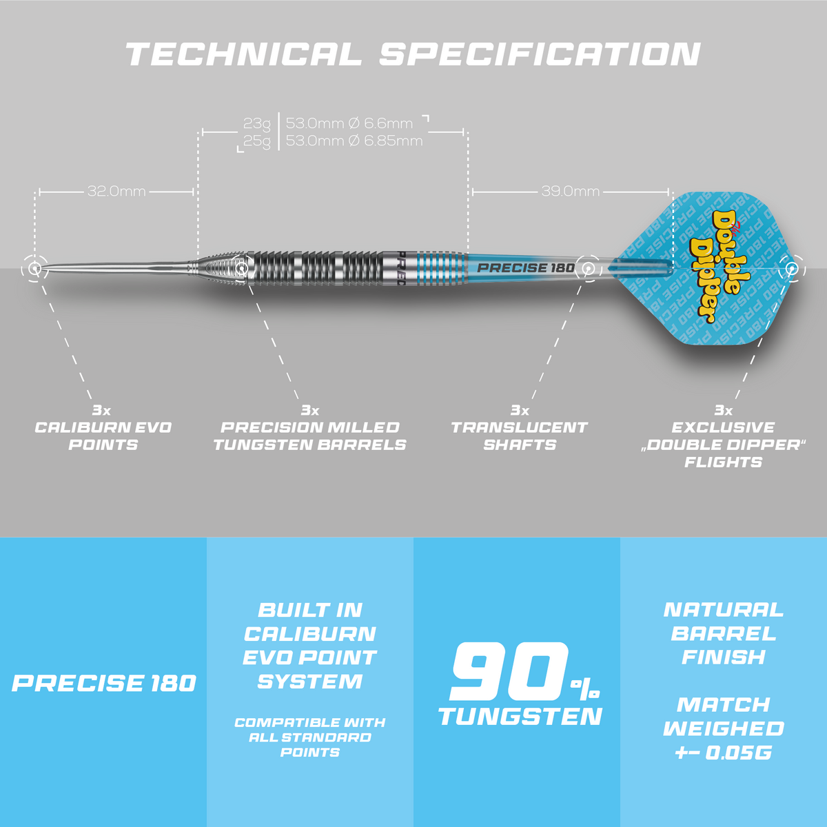 Precise 180 Bela Darts - Steel Tip - 90% Tungsten