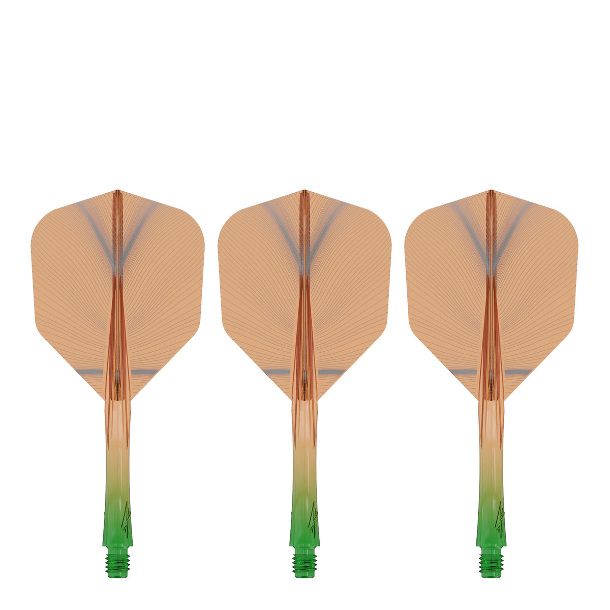Caliburn SUP Flights - Moulded Shaft and Flight -  Standard No6 - Feather - Green & Orange