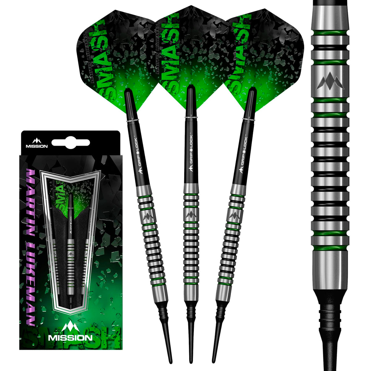 Mission Martin Lukeman Darts - Soft Tip - Black & Green - 20g 20g