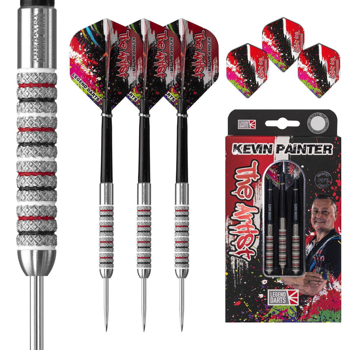 Legend Darts - Steel Tip - 90% Tungsten - Knurled - The Artist - Kevin Painter