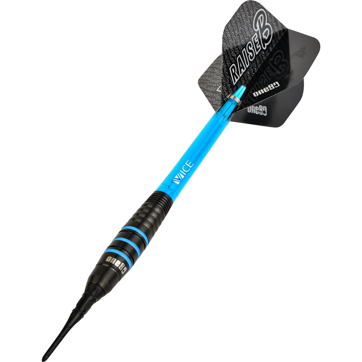 One80 Raise B Darts - Soft Tip - Black - Aqua Blue Rings 17g