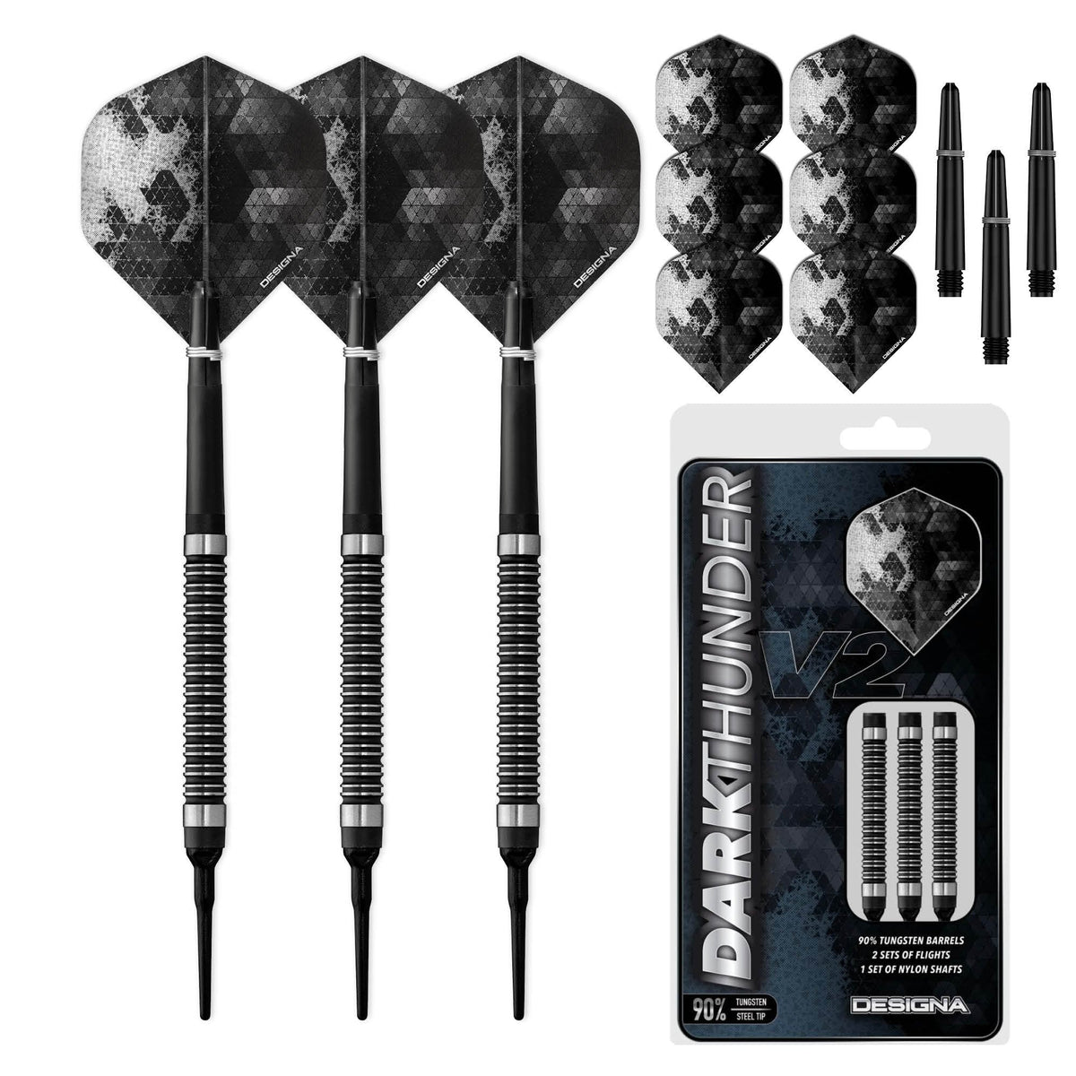 Designa Dark Thunder V2 Soft Tip Darts - Black