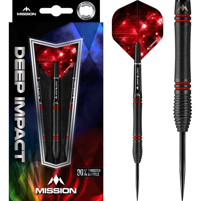Mission Deep Impact Darts - Steel Tip - Black - M5 - Red 22g