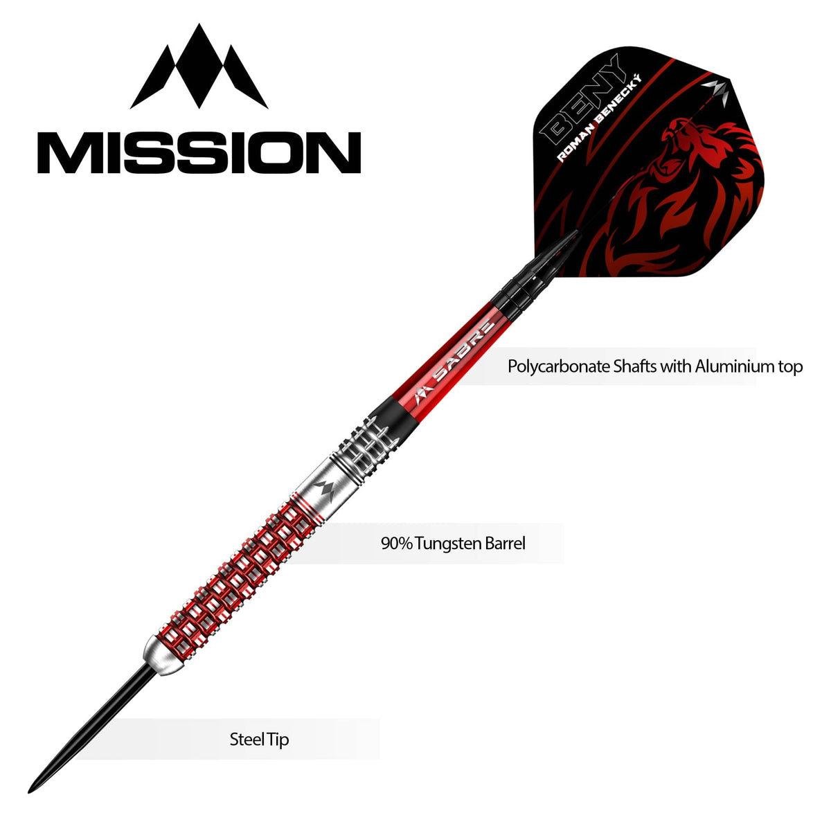 Mission Roman Benecky Darts - Steel Tip - Black & Red
