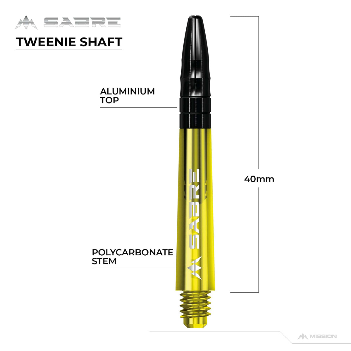 Mission Sabre Shafts - Polycarbonate Dart Stems - Yellow - Black Top