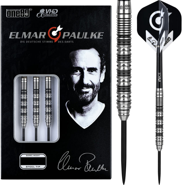 One80 Elmar Paulke Darts - Steel Tip - V2 - Black & Silver 22g