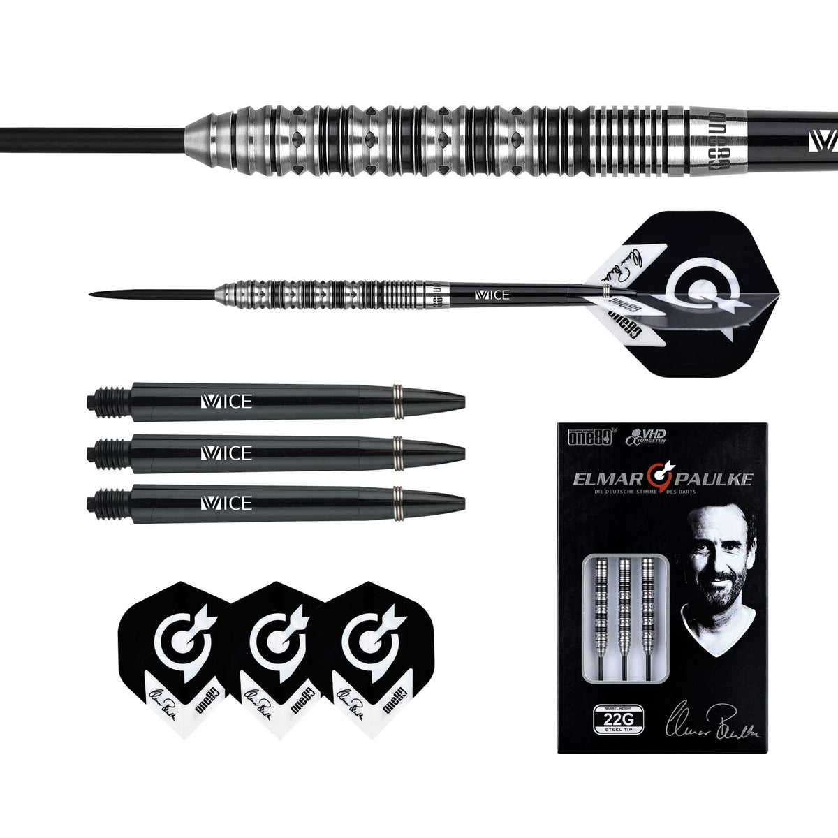 One80 Elmar Paulke Darts - Steel Tip - V2 - Black & Silver